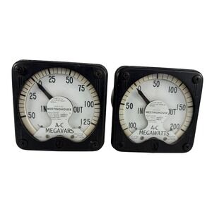 Westinghouse A C Megavar Megawatt Meters Vintage Industrial Gauges Pair - BT